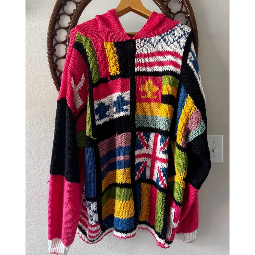 Vintage handmade colorful knit patchwork women's sweater size L-XL - Picture 1 of 5